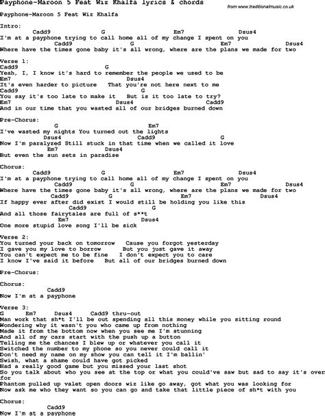 Payphone lyrics - Feb 14, 2024 ... ... Payphone (Lyrics) Payphone Lyrics: [Chorus: Adam Levine] I'm at a ... Wiz Khalifa - Payphone (Lyrics) Payphone Lyrics: [Chorus: Adam Levine] ...